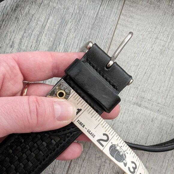 Tommy Bahama Black Brown Leather Belt Braided with Silver Buckle Size 44 - Picture 7 of 11